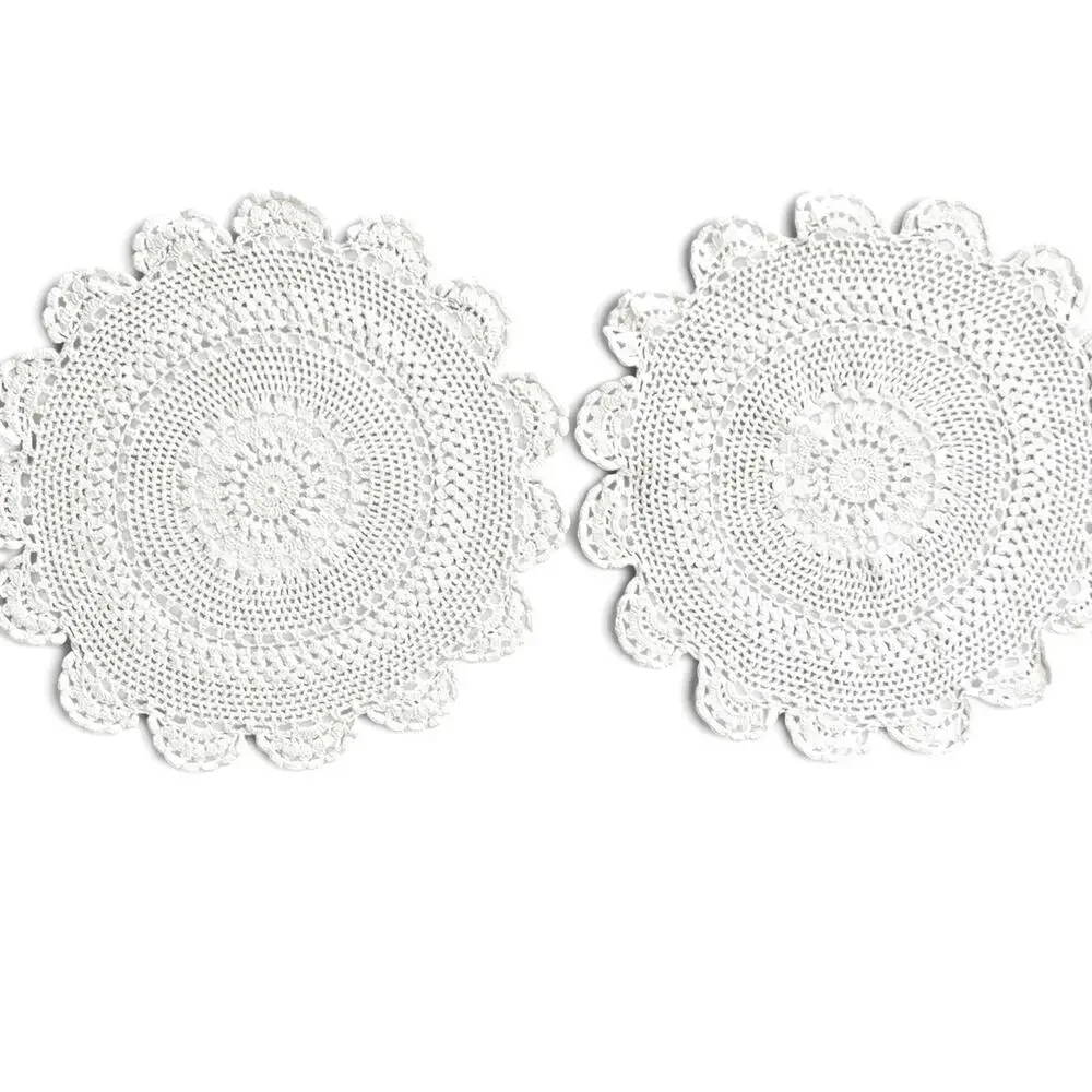 White Crochet Doilies Vtg Pair Round Lace 9.5